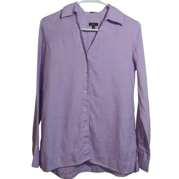 Talbots Pure Irish Linen Lavender Button Up Blouse Top Casual Vacation Size 4 - Picture 1 of 8